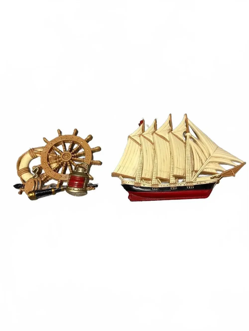 Vintage Nautical Ship and Helm Wall Decorations